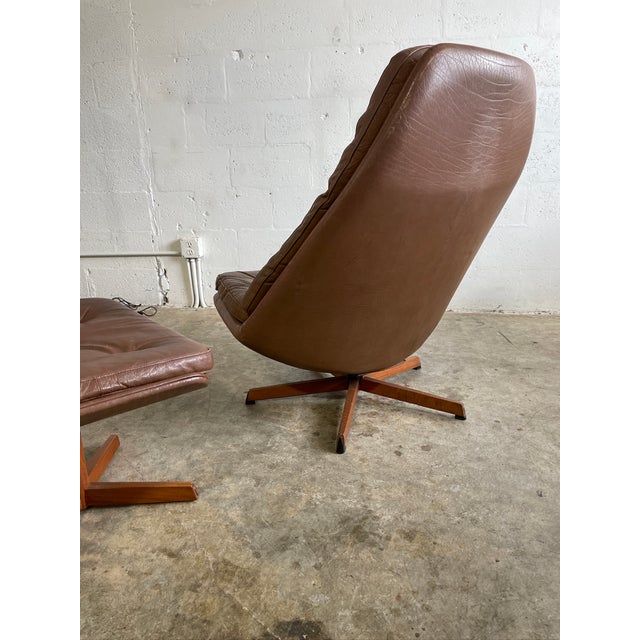 Madsen & Schubell Ms68 Leather Danish Mid Century Swivel Recliner Chair and Ottoman For Sale - Image 9 of 12