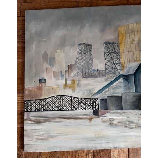 Industrial Landscape Painting, Signed Duff, 1942, Oil on Canvas, USA For Sale - Image 11 of 18