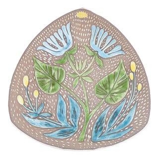 Triangular Ceramic Dish with Botanical Motif by Mari Simmulson for Upsala Ekeby, 1960s For Sale