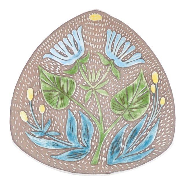Triangular Ceramic Dish with Botanical Motif by Mari Simmulson for Upsala Ekeby, 1960s For Sale