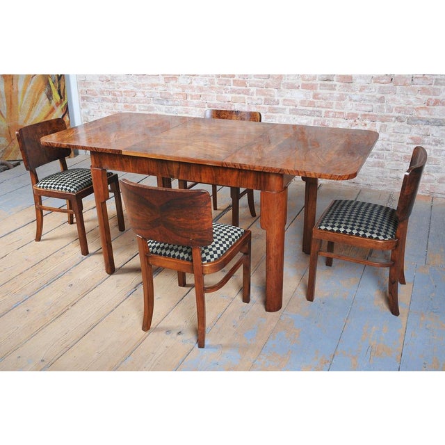 Art Deco Extendable Dining Table in Beech, Spruce and Walnut, Czech, 1930s For Sale - Image 4 of 18