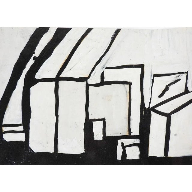 Mid-Century Modern Vintage Mid Century Abstract Black & White Painting For Sale - Image 3 of 3