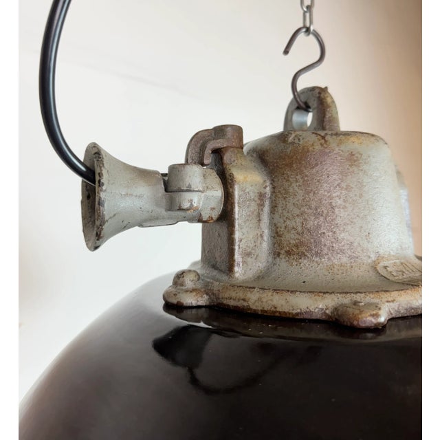 Black Enamel and Cast Iron Industrial Cage Pendant Light from Elektrosvit, 1960s For Sale - Image 10 of 18