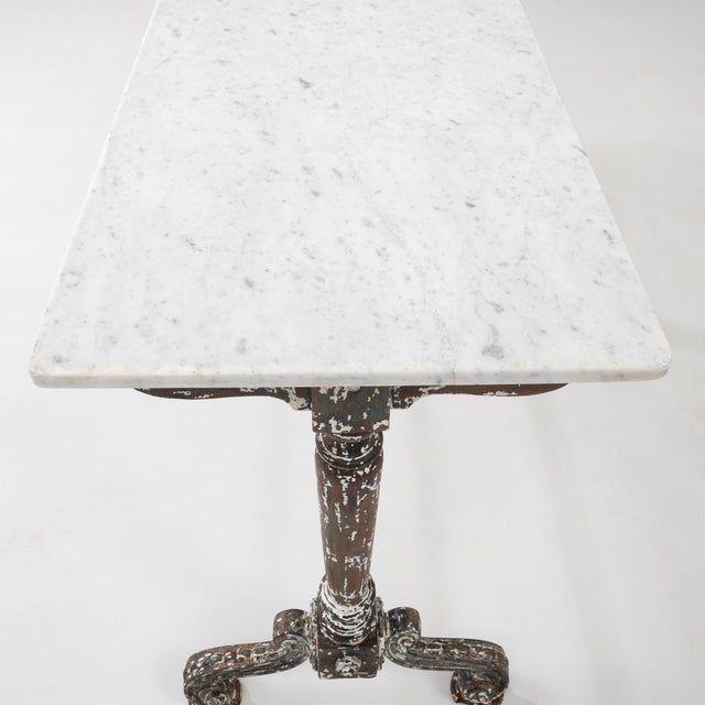 French 1900s French Wood Patinated Table With Marble Top on Iron Base For Sale - Image 3 of 11
