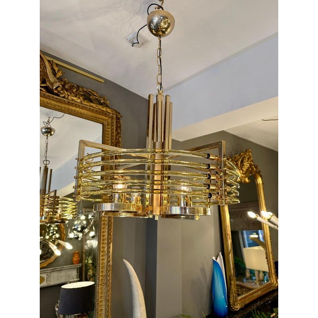 Metal Italian Gold Plated and Murano Glass Chandelier attributed to Gaetano Sciolari, 1960s For Sale - Image 7 of 18