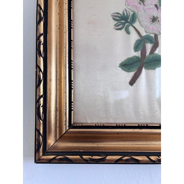 Vintage Framed Flower Embroideries on Silk, Set of 2 For Sale - Image 4 of 18