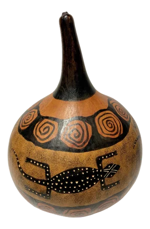 Vintage 1980s African Tribal Spiral Lizard Gekko Iguana Carved Calabash Gourd