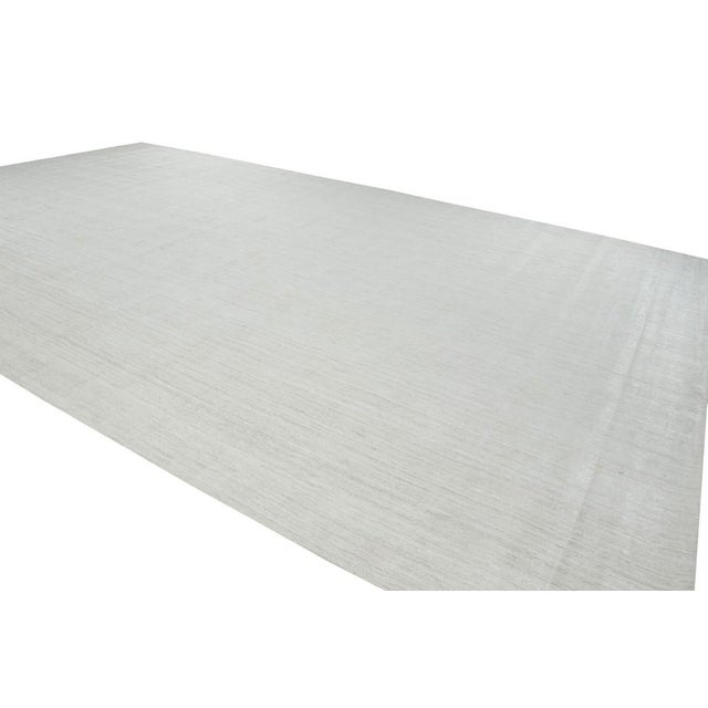 Rug & Kilim Rug & Kilim’s Oversized Textural Rug in Solid White and Silver-Gray Striae For Sale - Image 4 of 8