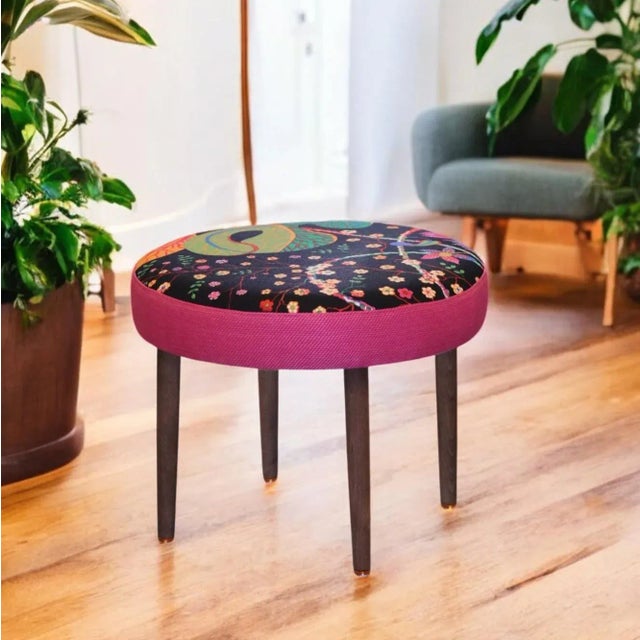 Danish Round Stool in Linen Fabric by Josef Frank for Firma Svenskt Tenn, 1960s For Sale - Image 12 of 13