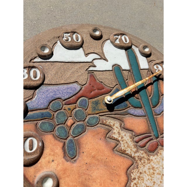 Vintage Southwest Stoneware Desert Cactus Outdoor Thermometer Artist Signed For Sale - Image 4 of 5