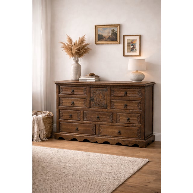 Antique Chest of Drawers in Black Forest Carved Oak, 1800s For Sale - Image 4 of 5