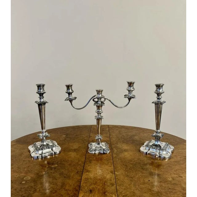 Silver Antique Victorian Ornate Silver Plated Candleholders, 1880, Set of 3 For Sale - Image 8 of 8