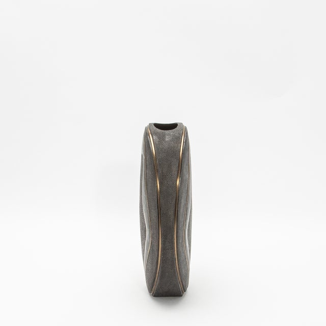 R & Y Augousti Modern Vase in Shagreen With Black Quartz and Brass Details by R&y Augousti For Sale - Image 4 of 6