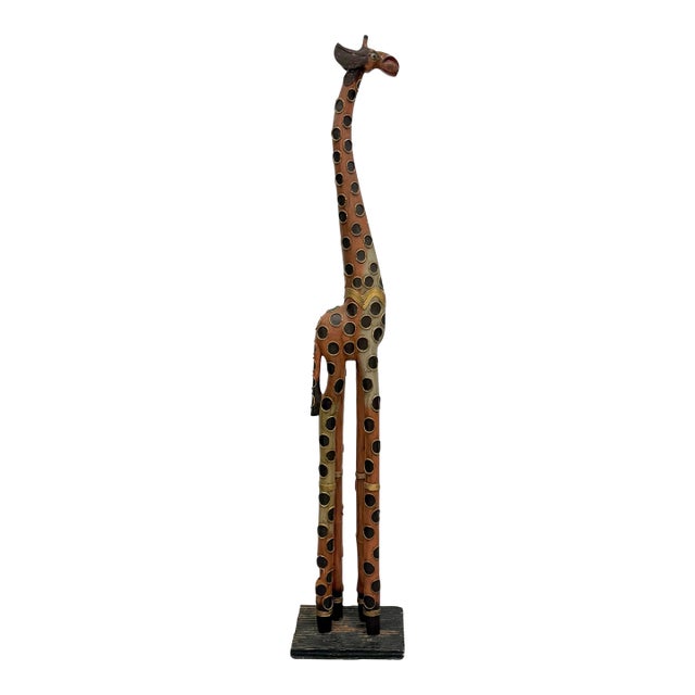 Vintage Hand Carved Abstract Wooden Giraffe Sculpture For Sale