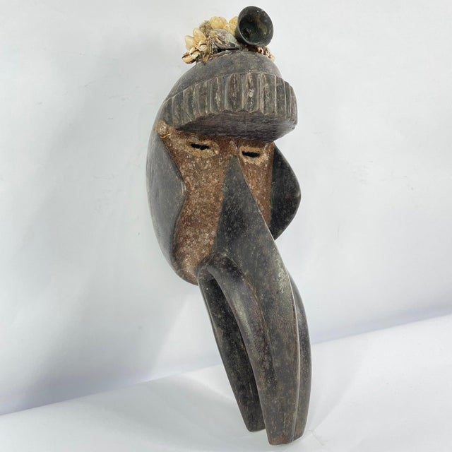 Early 20th Century Dan Guerre Guere Bird Mask with Shells and Brass Bell Cote d'Ivoire For Sale In Denver - Image 6 of 8