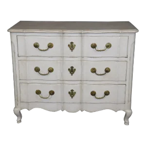 Gorgeous Distressed Creme Paint Decorated Louis XV Commode Dresser Circa 1930s