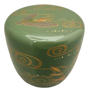 Vintage Japanese Netsuke Matcha Container with Maki-E Lacquer in Sage Green, 1960s
