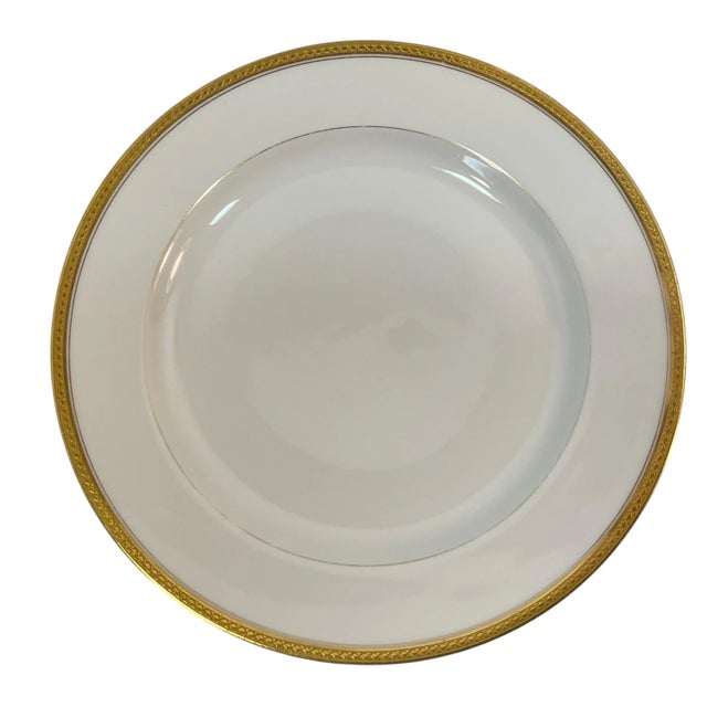 Haviland & Co Limoges Antique White China Dinner Plates Gold Trim- Set of 7 For Sale - Image 9 of 11