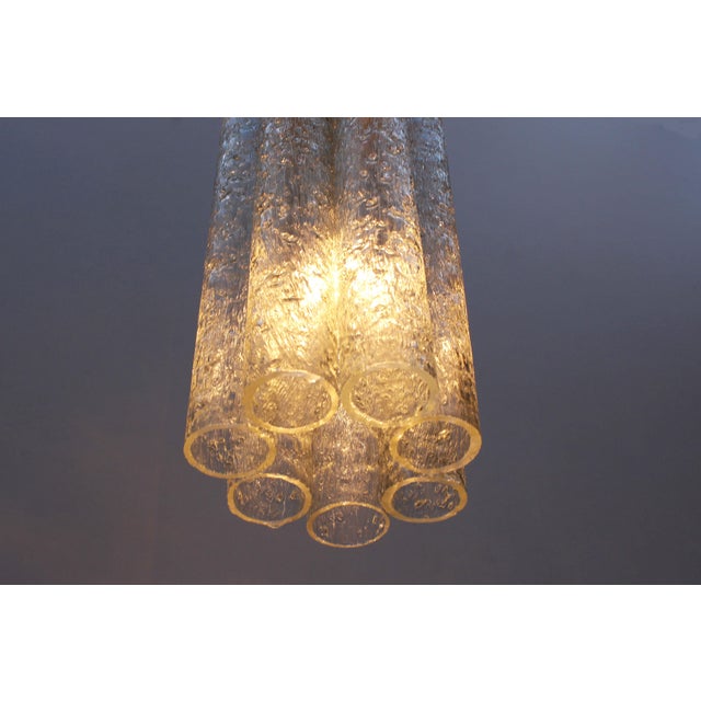 Metal Mid-Century Ice Glass Pendant Lights from Doria Leuchten, Germany, 1960, Set of 3 For Sale - Image 7 of 8