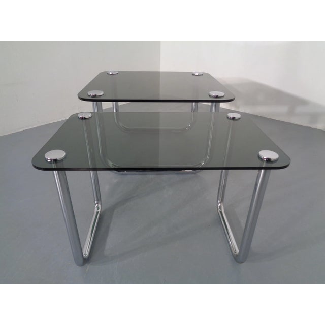 Italian Chrome & Smoked Glass Side Tables, 1970s, Set of 2 For Sale - Image 6 of 18