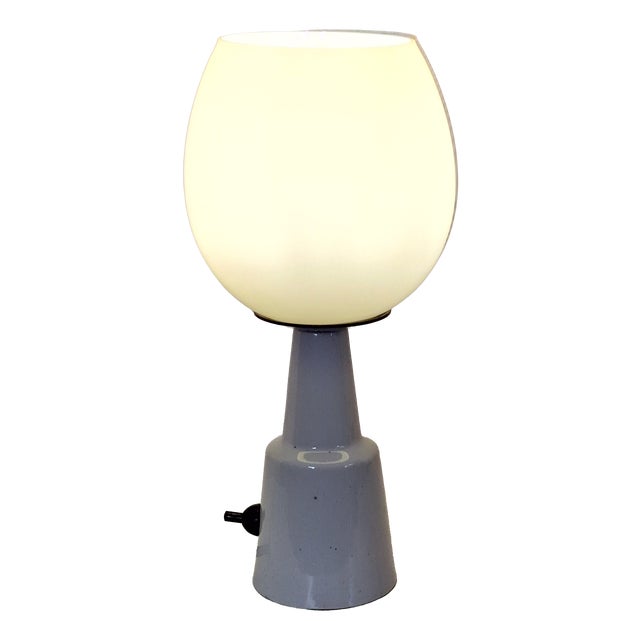 Mid-Century German White Porcelain Table Lamp with Cream Glass Shade from EVP, 1950s For Sale