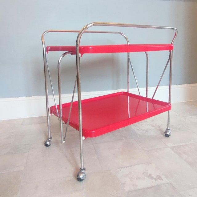 Mid-Century Modern Vintage Italian Ellisse Red Two-Tier Folding Trolley, 1970s For Sale - Image 3 of 15