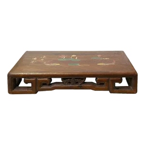 Chinese Brown Wood Scroll Rectangular Table Top Stand Display Easel