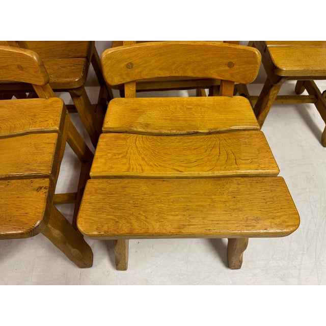 Vintage Brutalist Fish Bone Dining Chairs in Oak, 1970s, Set of 6 For Sale - Image 6 of 18
