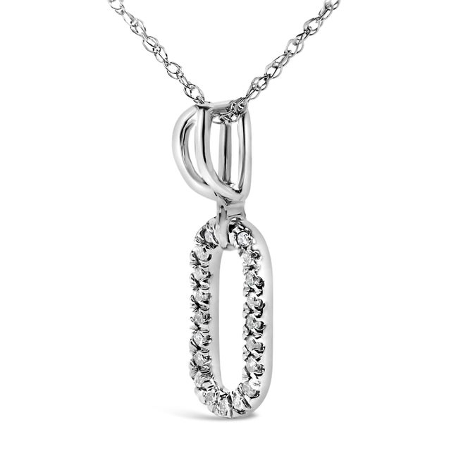 Haus of Brilliance 14K White Gold Diamond Accent Paperclip Pendant Necklace For Sale - Image 4 of 4