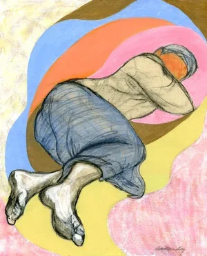 "20 Winks" Contemporary Abstract Figurative Mixed-Media Collage Painting