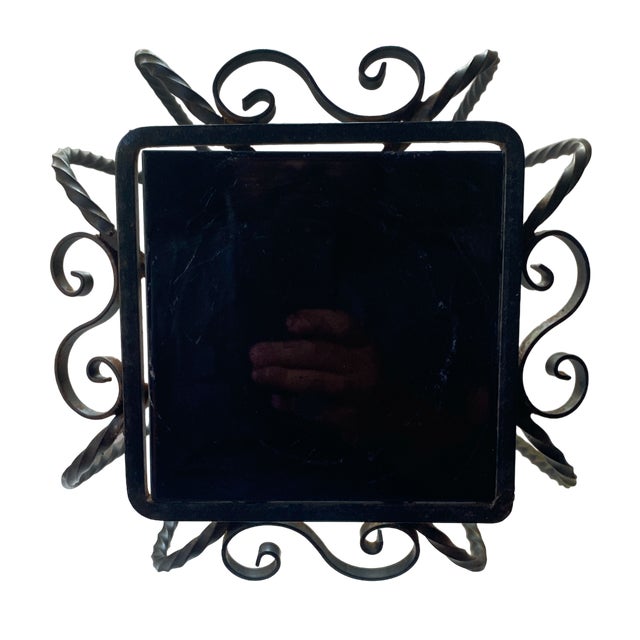 1950s Hand Made Ornate Wrought Iron Drinks Table With Black Ceramic Surface For Sale - Image 4 of 8