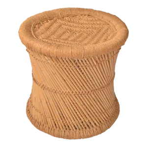 1960s Vintage Round Hand Woven Bamboo Rattan Reed Rope Drum Side Table