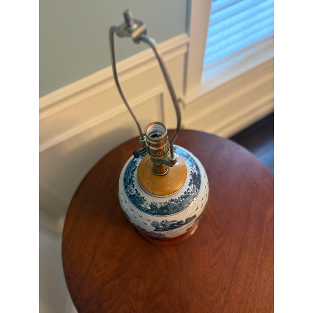 Ceramic Vintage Blue & White Crackle Glaze Ginger Jar Table Lamp With Shade For Sale - Image 7 of 9
