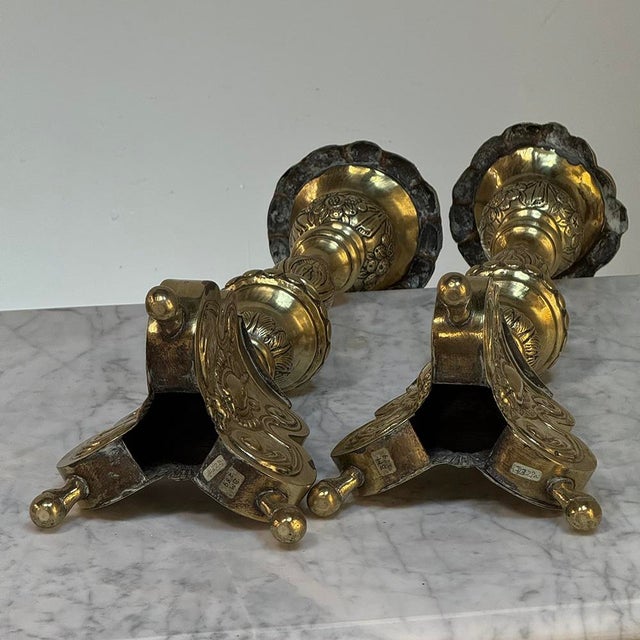 Set of Four Late 17th Century French Renaissance Brass Altar Candlesticks For Sale - Image 18 of 18