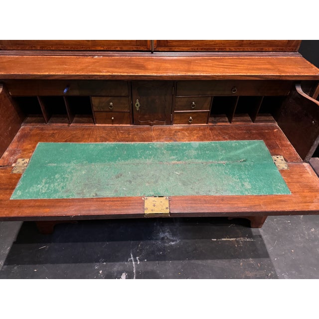 Wood Antique English Georgian Mahogany Bureau Bookcase With Astragal Glass Doors, Late 18th Century For Sale - Image 7 of 13