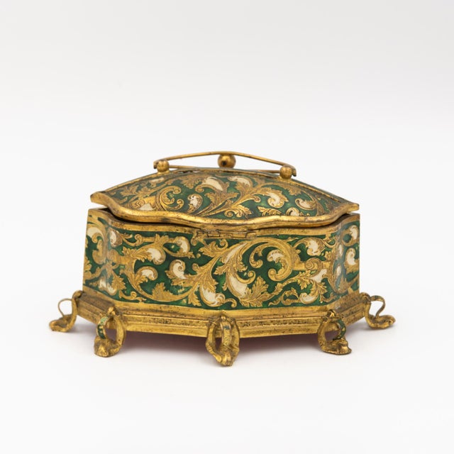 French Gilt Metal and Green Enamel Jewelry Box — Maison Boissier, Paris French, Circa 1900–1930 For Sale - Image 3 of 8