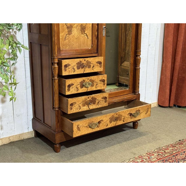 20th Century Art Nouveau Wardrobe in Pitch Pine and Speckled Maple Burl For Sale - Image 15 of 18