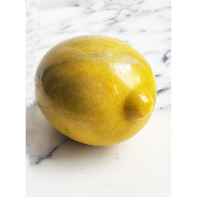 Highly decorative sculptural lemon desk accessory / paperweight, carved from naturally pigmented Italian alabaster, most...