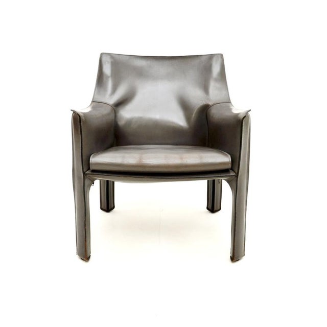 Brown Vintage Italian Leather Cab Armchair attributed to Mario Bellini for Cassina, 1970s For Sale - Image 8 of 8