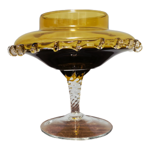 Mid 20th Century Italian Murano Glass Style Amber Art Glass Compote With Applied Prunts
