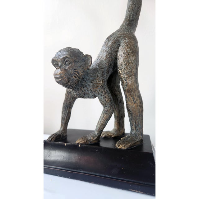 Wood Vintage 1980's Monkey Lamp, Bronze Patinated Metal – Sculptural Hollywood Regency Accent Lighting For Sale - Image 7 of 17