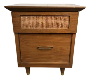 Mid 20th Century Modern Cane and Walnut Nightstand