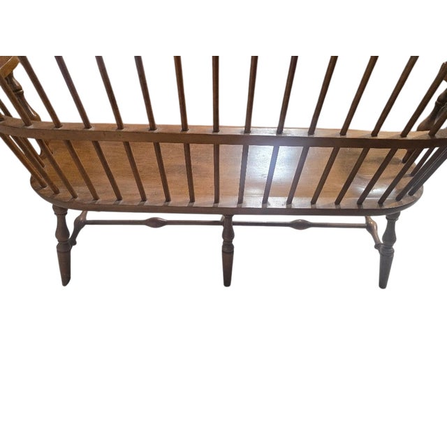 Vintage Windsor Style Spindle Back Bench Settee For Sale - Image 4 of 9