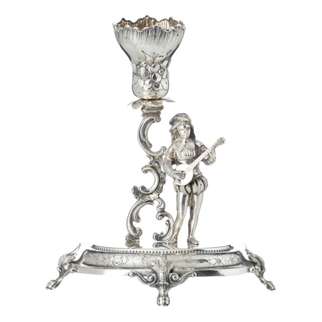 19th Century Silver Troubadour Toothpick Holder in Silver For Sale