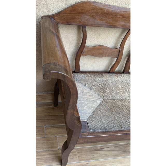 Late 19th Century Catalan Bench in Walnut With Caned Seat For Sale - Image 9 of 12