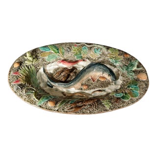 Aquatic Drama: Longchamp's Grande Majolica Grotto Platter For Sale