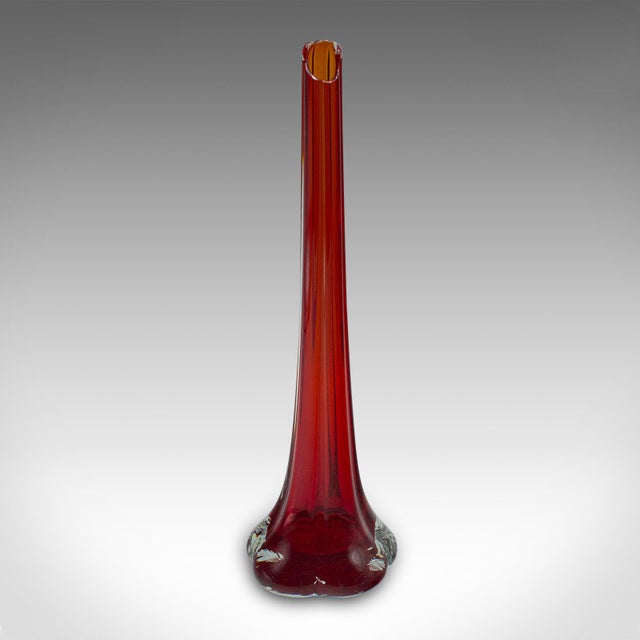 This is a vintage slimline posy flute. An English, art glass stem vase, dating to the mid 20th century, circa 1960....