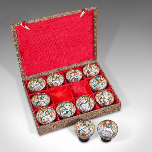 1950s Set of 12 Vintage Chinese Ceramic Zodiac Cups For Sale - Image 10 of 10