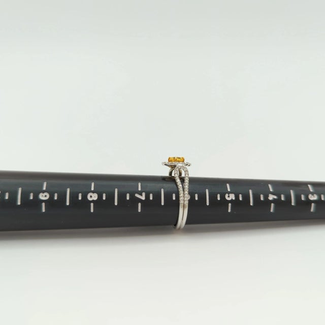 Yellow Yellow Sapphire and White Diamond Floral Ring in 18K 2 Tone Gold, size 6 For Sale - Image 8 of 8