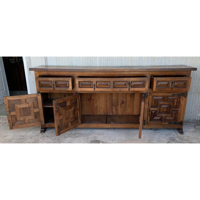 Baroque Late 19th Century Catalan Spanish Baroque Carved Oak Tuscan Credenza For Sale - Image 3 of 12